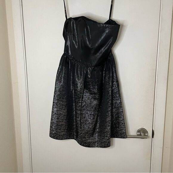 NWT Shoshanna coctail black mettalic strapless mini fit flare Dress… - Picture 3 of 14